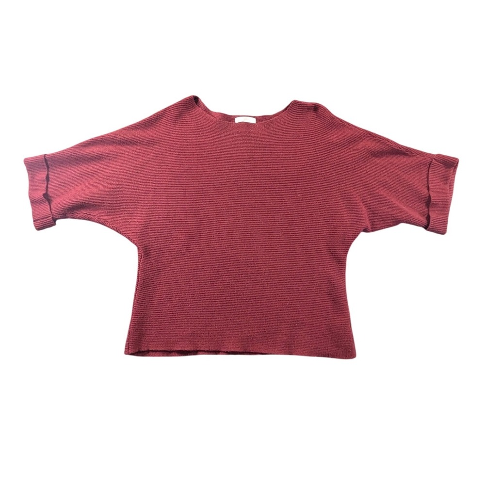 KIRUNDO Women Burgundy Red Ribbed Dolman Sleeve Knit Sweater Size Medium Viscose